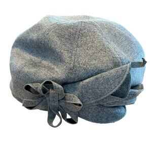 Delux Beret Hat Women SZ 6 7/8 Wool Blend Gray Bow y2k Vibe British Schoolgirl